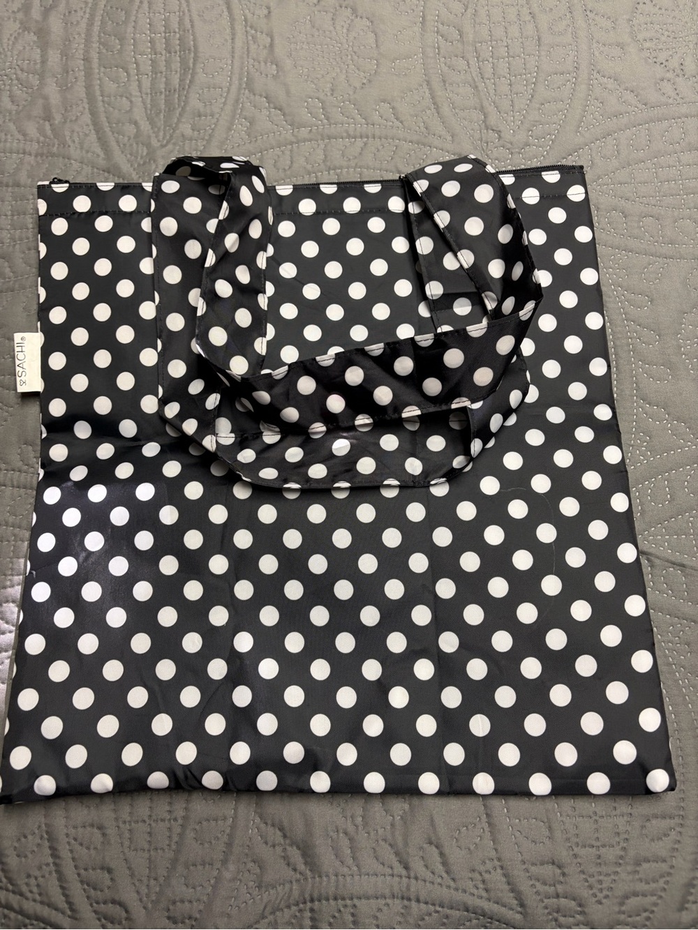 SACHI Black and White Polka Dot Tote Bag